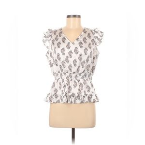 RYEGRASS White V-Neck Cap Sleeves Floral Blouse Top 3X
